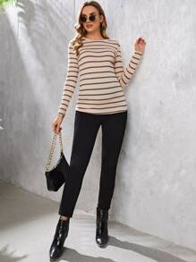SHEIN Maternity Striped Print, Striped Print Tee - Apricot - View 3