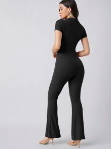 BizChic Nút phía trước Gân đan Chất rắn Áo liền quần Trang phục làm việc - màu đen - Xem 2