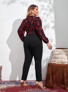 SHEIN Clasi Jumpsuits Plus Size Thắt lưng Trọn gói Dây kéo Hoa Thanh lịch - Nhiều màu - Xem 2
