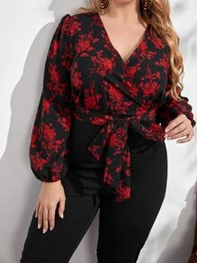 SHEIN Clasi Jumpsuits Plus Size Thắt lưng Trọn gói Dây kéo Hoa Thanh lịch - Nhiều màu - Xem 5