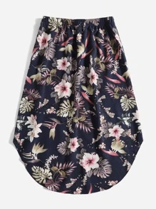 SHEIN VCAY 熱帶圖案結飾前弧形下擺半身裙 - 彩色 - 查看 2