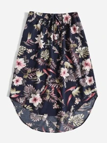 SHEIN VCAY 熱帶圖案結飾前弧形下擺半身裙 - 彩色 - 查看 4