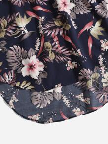 SHEIN VCAY 熱帶圖案結飾前弧形下擺半身裙 - 彩色 - 查看 5