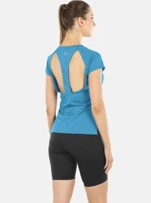 icyzone Camiseta deportiva absorbe el sudor transpirable con abertura trasera - Azul - Ver 1