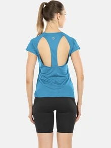 icyzone Camiseta deportiva absorbe el sudor transpirable con abertura trasera - Azul - Ver 3