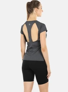 icyzone Áo Tees & Tanks  Thể thao Nữ Cắt ra Chia Đồ họa - Màu xám đen - Xem 2