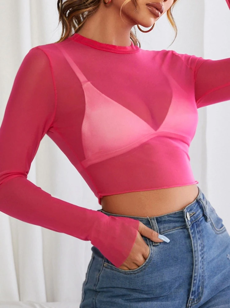 SHEIN BAE Sexy Vlak Dame top Zeeg - Fel roze - Bekijken 1