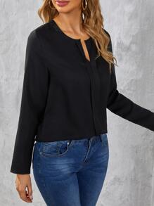 SHEIN Clasi Áo sơ mi nữ màu trơn Thanh lịch - màu đen - Xem 1