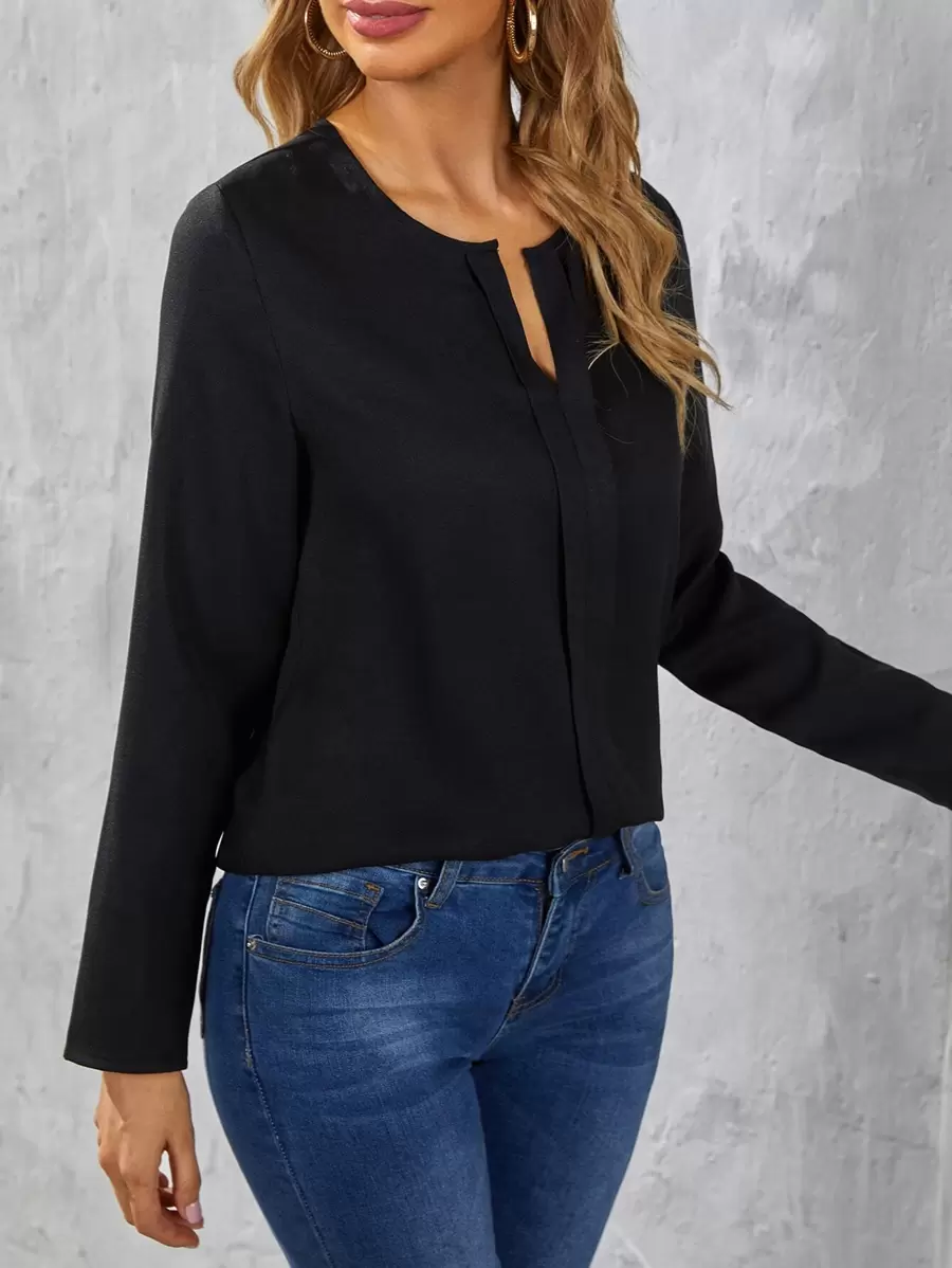 SHEIN Clasi Áo sơ mi nữ màu trơn Thanh lịch - màu đen - Xem 1