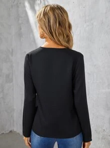 SHEIN Clasi Áo sơ mi nữ màu trơn Thanh lịch - màu đen - Xem 2