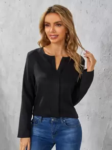 SHEIN Clasi Áo sơ mi nữ màu trơn Thanh lịch - màu đen - Xem 4