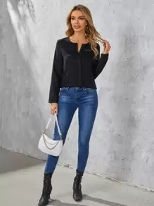 SHEIN Clasi Áo sơ mi nữ màu trơn Thanh lịch - màu đen - Xem 5