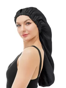 Solid Hair Bonnet - Black - View 2