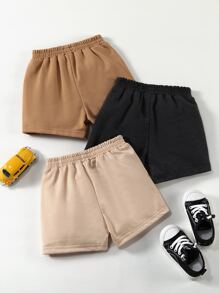 Baby 3pcs Elastic Waist Solid Shorts - Multicolor - View 2