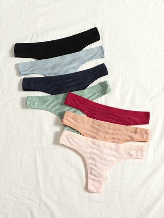 7pack Solid Ribbed Knit Thong