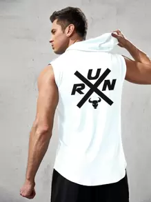 Oversized-Stil Herren Tank Top mit Stier- und Buchstabenprint, Kapuze und Sport-Design