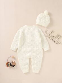 女嬰純色針織連身褲 - 米色 - 查看 2