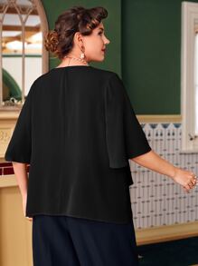 EMERY ROSE Áo sơ mi Plus Size phân lớp màu trơn Giải trí - màu đen - Xem 2