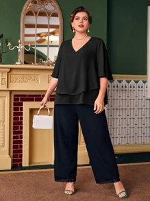 EMERY ROSE Áo sơ mi Plus Size phân lớp màu trơn Giải trí - màu đen - Xem 4