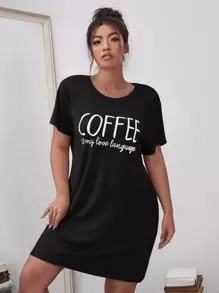 Đầm mặc nhà Kích Thước Lớn Slogan Giải trí - màu đen - Xem 1