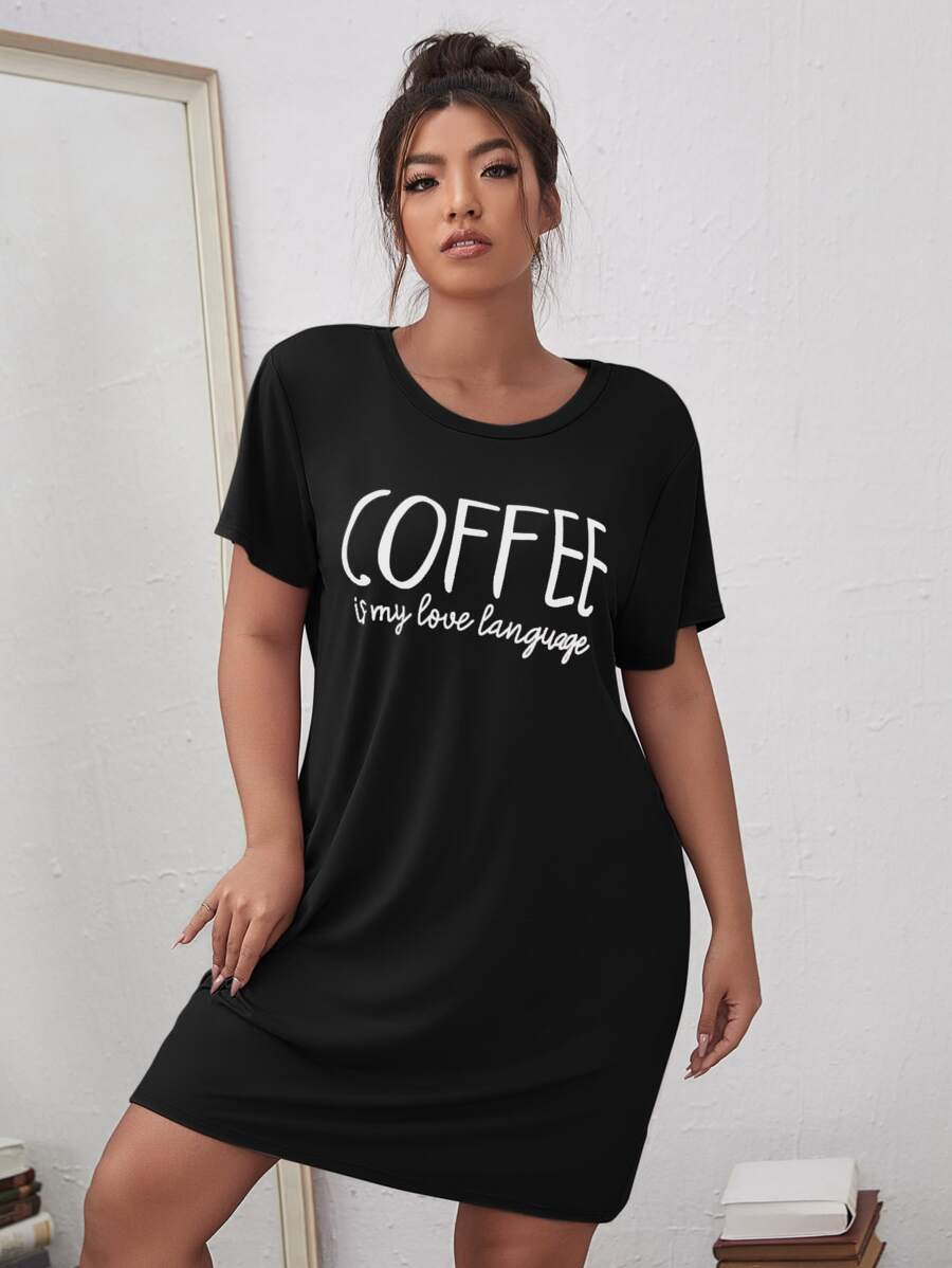 Đầm mặc nhà Kích Thước Lớn Slogan Giải trí - màu đen - Xem 1