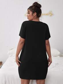 Đầm mặc nhà Kích Thước Lớn Slogan Giải trí - màu đen - Xem 2