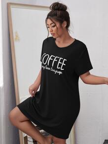 Đầm mặc nhà Kích Thước Lớn Slogan Giải trí - màu đen - Xem 3