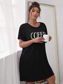 Đầm mặc nhà Kích Thước Lớn Slogan Giải trí - màu đen - Xem 4