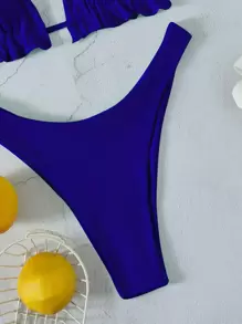 SHEIN Swim Summer Beach Frill Trim Halter Bikini - Royal Blue - View 3