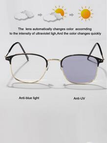 Đàn ông đổi màu ống kính Kính thời trang Kính râm cổ điển Phụ kiện - Vàng - Xem 2