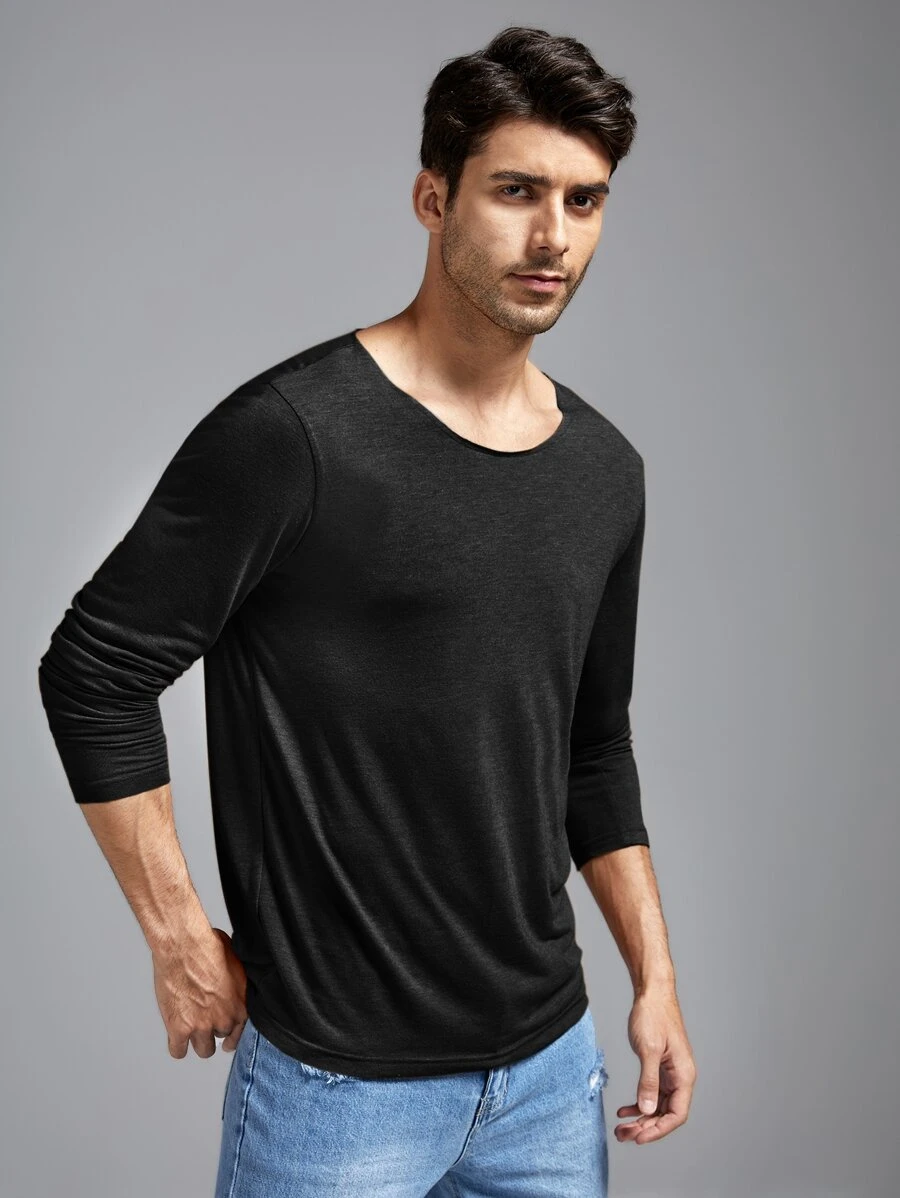 GENTILAND Hombres Camiseta unicolor de cuello redondo