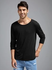 GENTILAND Hombres Camiseta unicolor de cuello redondo