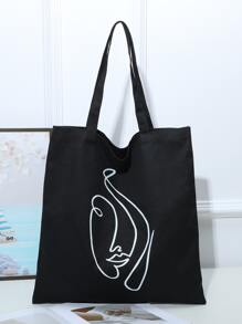 Bolsa de compras con estampado de figura - Negro - Ver 1