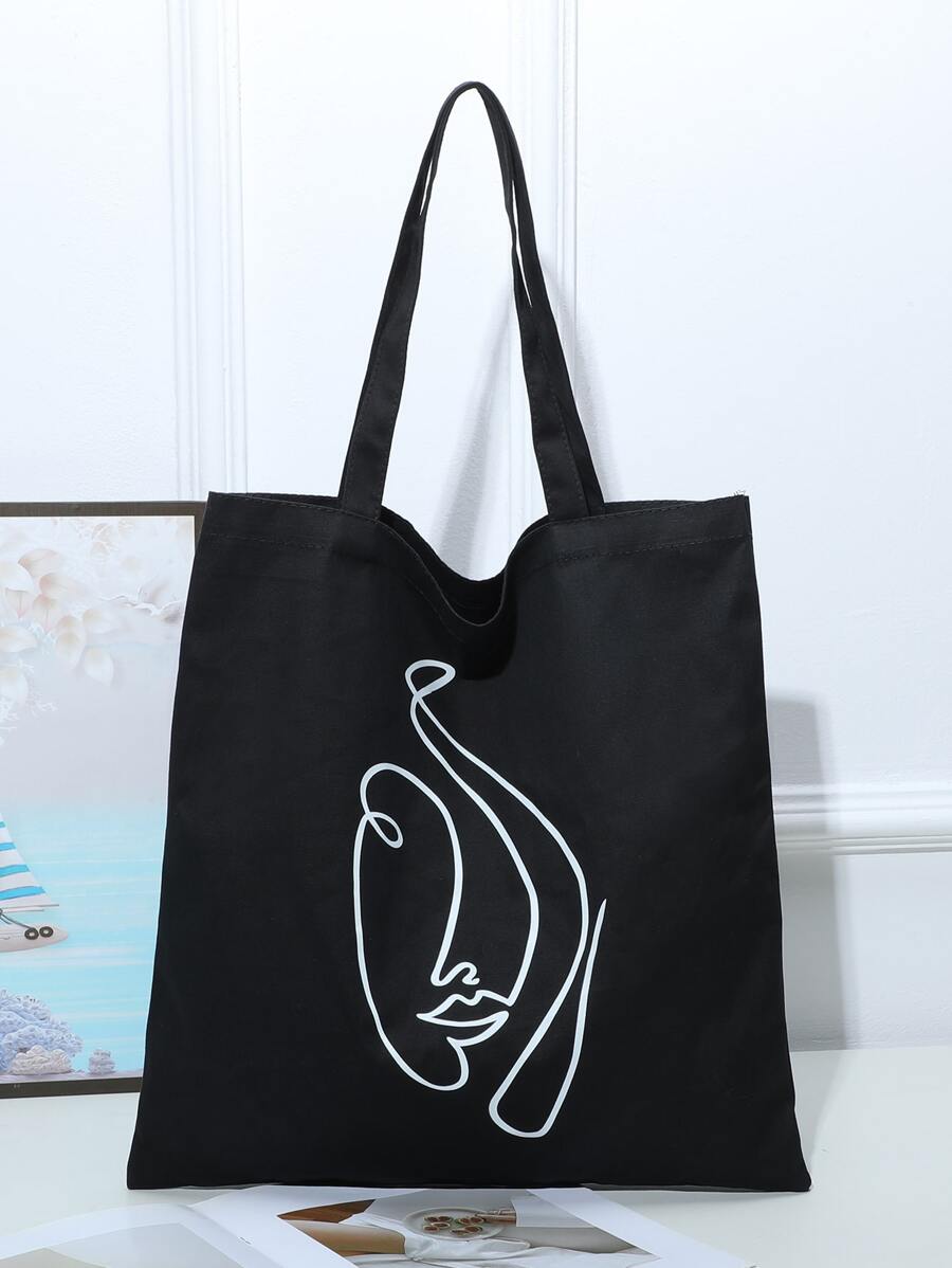 Bolsa de compras con estampado de figura - Negro - Ver 1