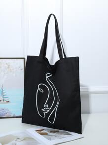 Bolsa de compras con estampado de figura - Negro - Ver 2