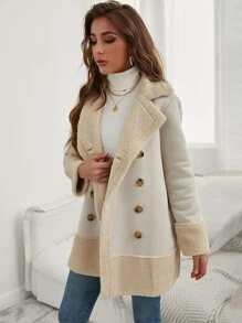 SHEIN Frenchy Teddy Lined Double Breasted Coat Winter
