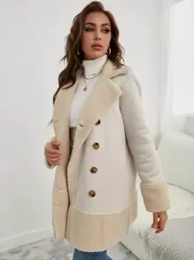 SHEIN Frenchy Teddy Lined Double Breasted Coat Winter