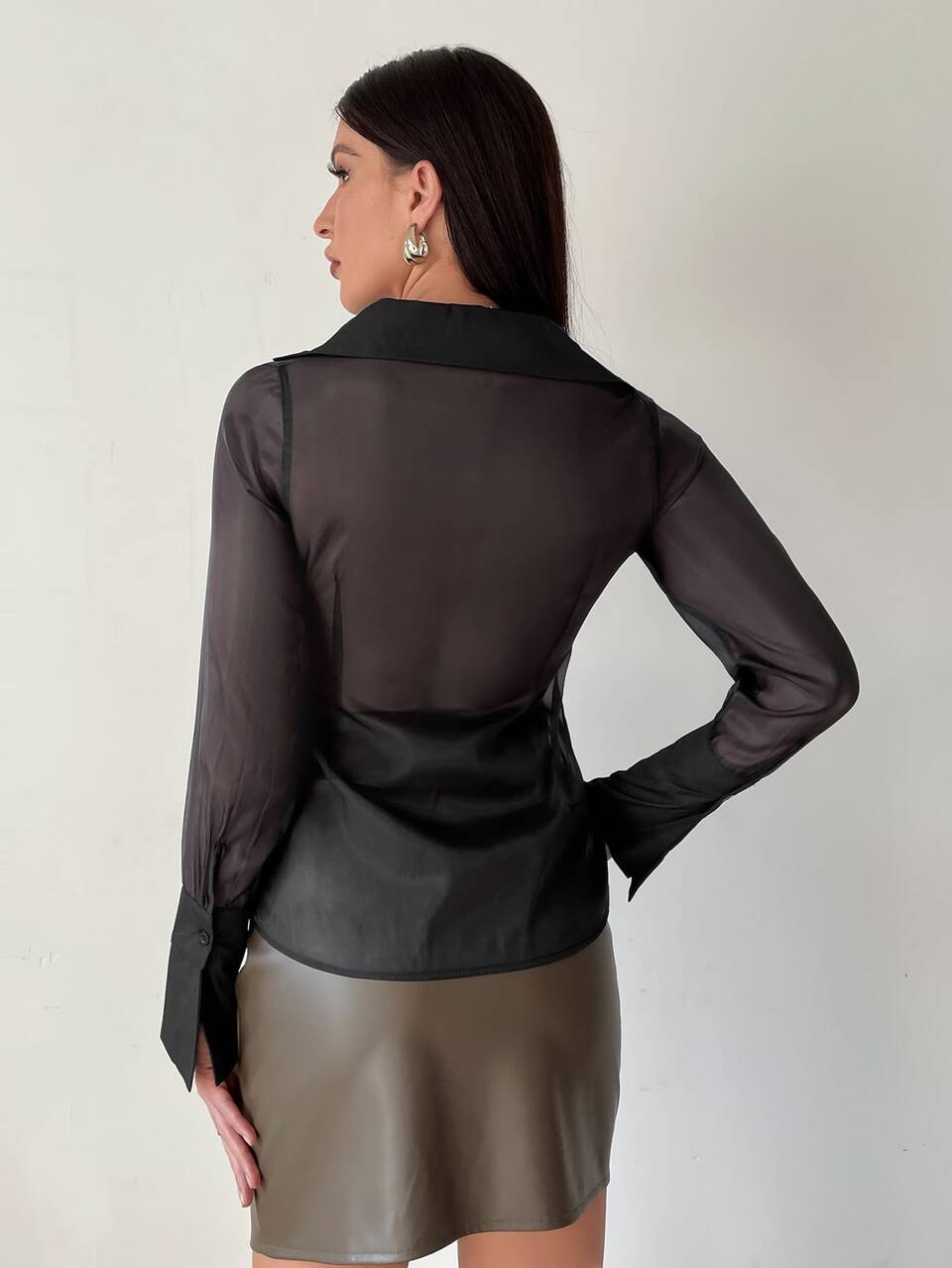 Button Front Mesh Blouse