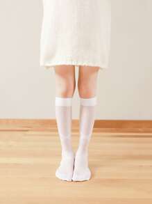 女孩波點圖案高筒襪 - 白色 - 查看 3