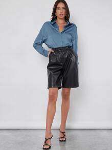 BizChic 單排釦緞面襯衫工作服 - 霧霾藍 - 查看 5