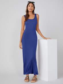 SHEIN BASICS 素色背心連衣裙 - 寶藍色 - 查看 3