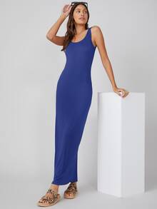 SHEIN BASICS 素色背心連衣裙 - 寶藍色 - 查看 4