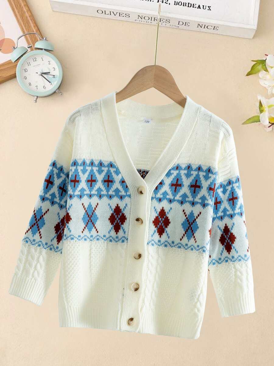 Cô gái mới biết đi Cardigans Nút phía trước Hình học Giải trí - Nhiều màu - Xem 1