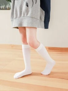 Niñas Calcetines sobre rodilla unicolor - Blanco - Ver 2