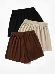 SHEIN EZwear 3 Pcs/Set Plus Size Solid Drawstring Casual Daily Spring Summer Shorts Women Shorts