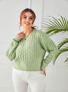 Áo len Plus Size màu trơn Giải trí - Màu xanh Bạc hà - Xem 1