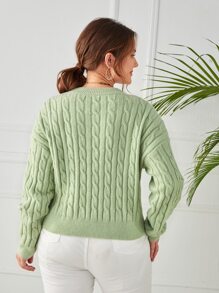 Áo len Plus Size màu trơn Giải trí - Màu xanh Bạc hà - Xem 2