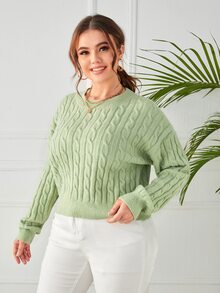 Áo len Plus Size màu trơn Giải trí - Màu xanh Bạc hà - Xem 3