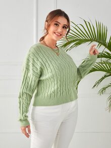 Áo len Plus Size màu trơn Giải trí - Màu xanh Bạc hà - Xem 5