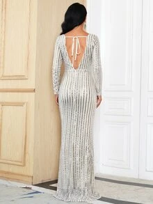 Missord Vestido de espalda abierta en contraste con lentejuelas - Multicolor - Ver 2